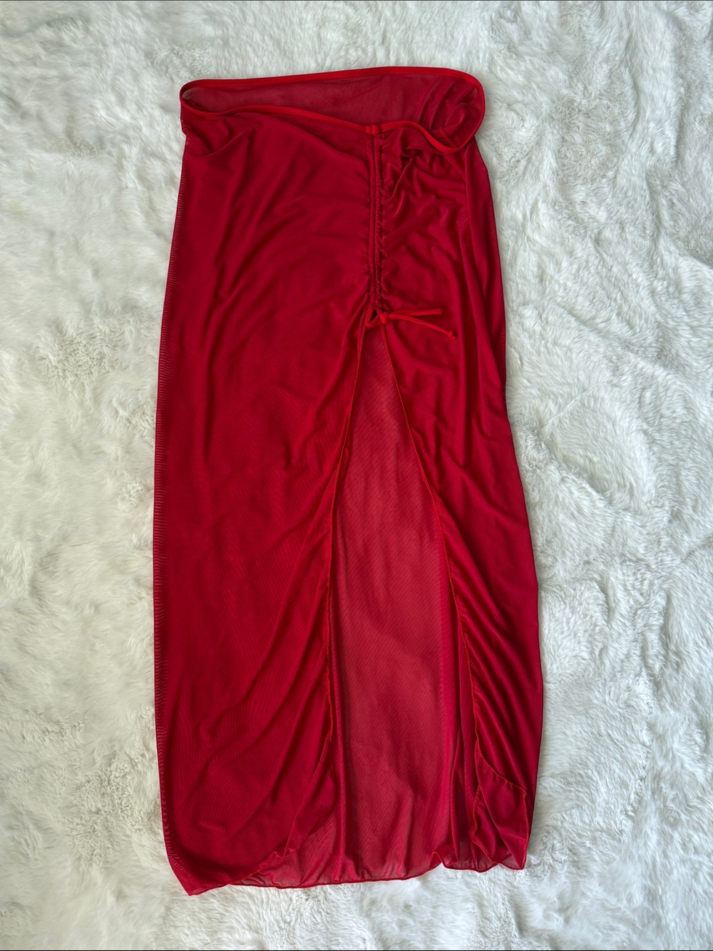 Red Ruched Swim Coverup Skirt
